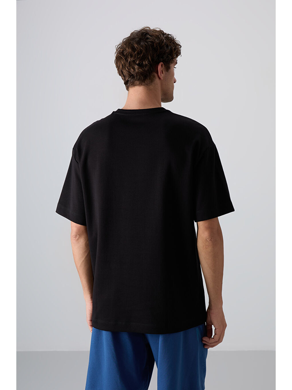 Siyah Sıyah/Beyaz Pamuklu Kalın Yumuşak Dokulu Oversize Fit Baskılı Erkek Tişört - 88324-4