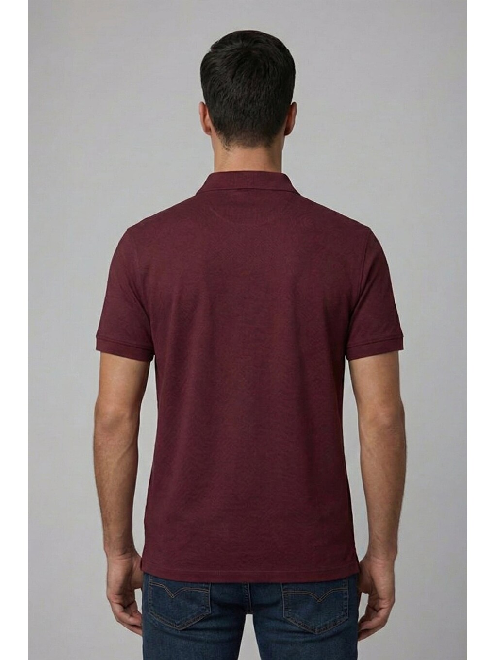 Jakar Desenli Polo Yaka Erkek Tişört Bordo-3