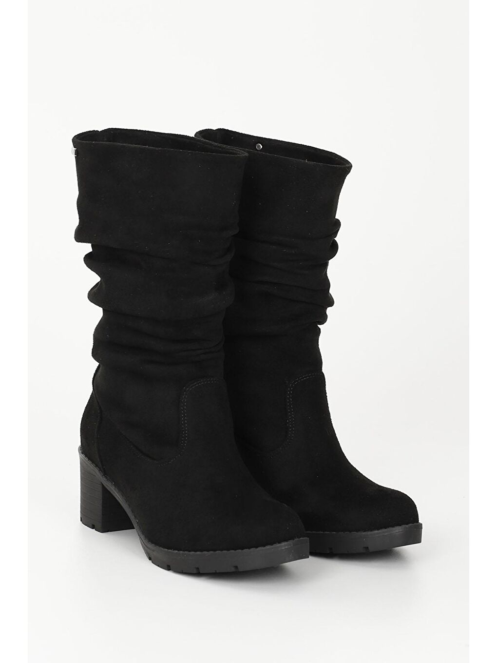 Siyah SİYAH  Yuvarlak Burun Körüklü Topuklu Kadın Günlük Çizme 35020-1