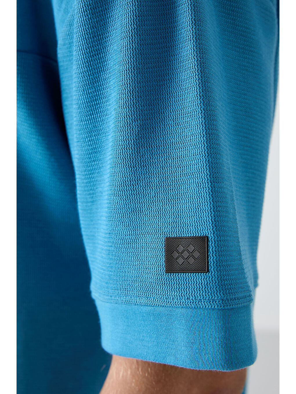 Petrol Mavi Pamuklu Kalın Yüzeyi Dokulu Oversize Fit Basic Erkek Tişört - 88340-2