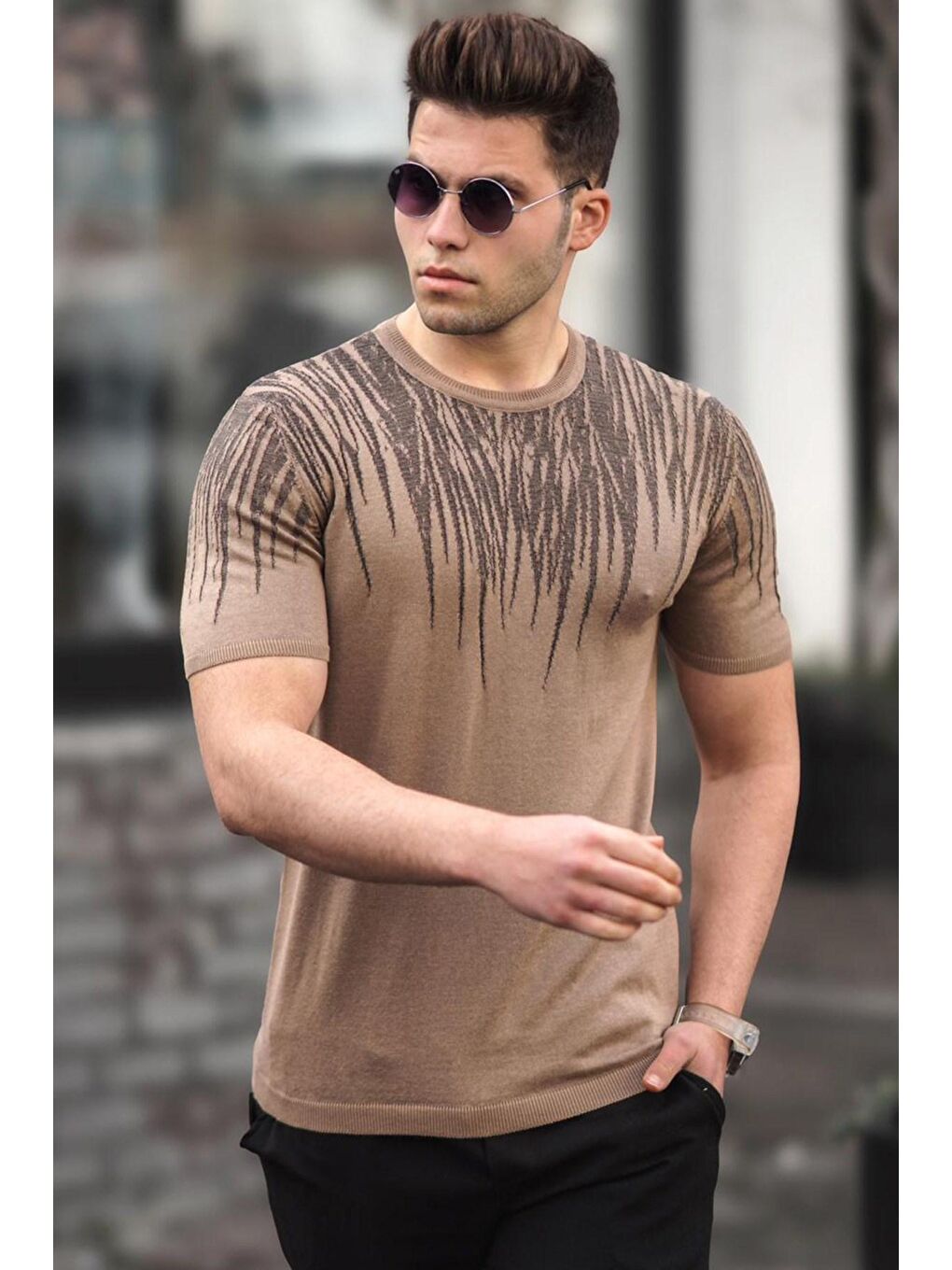 Bej Erkek Camel Triko Tişört 5100