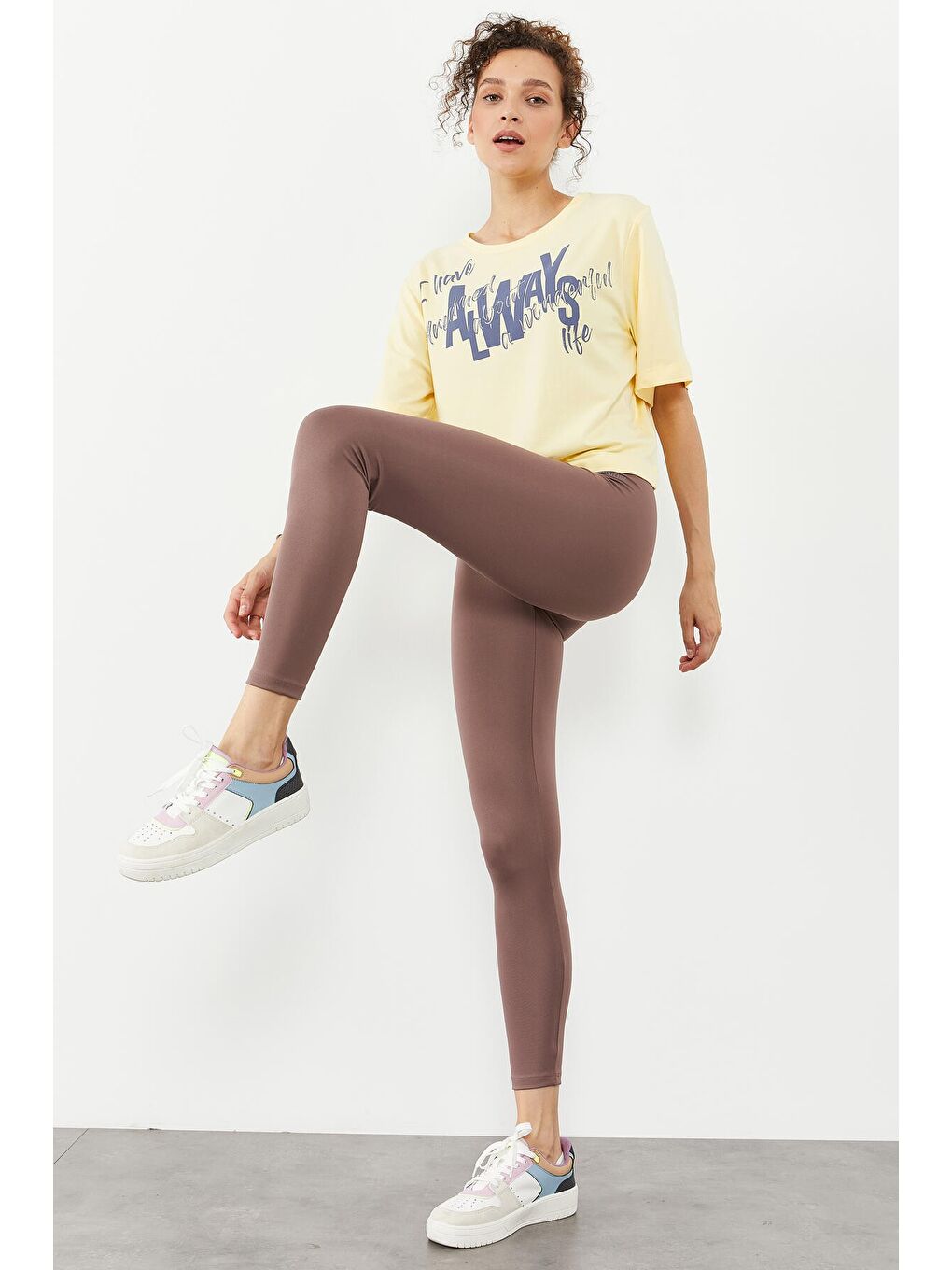 Pembe Gül Kurusu Yüksek Bel Streç Slim Fit Dar Paça Kadın Tayt - 94545-3