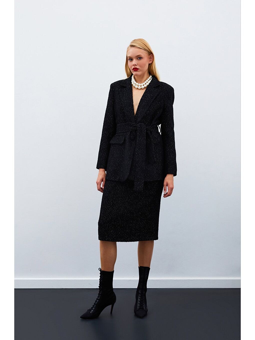 Midi Boy Tüvit Etek - Siyah