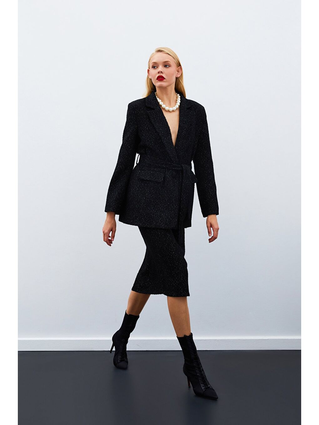 Midi Boy Tüvit Etek - Siyah-1