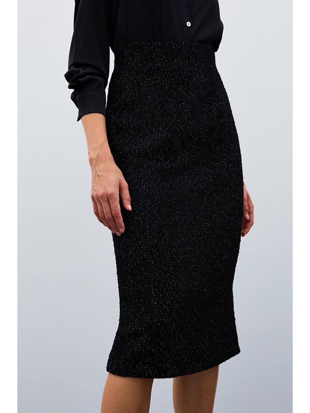 Midi Boy Tüvit Etek - Siyah-4