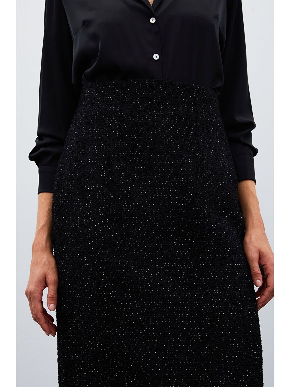 Midi Boy Tüvit Etek - Siyah-5