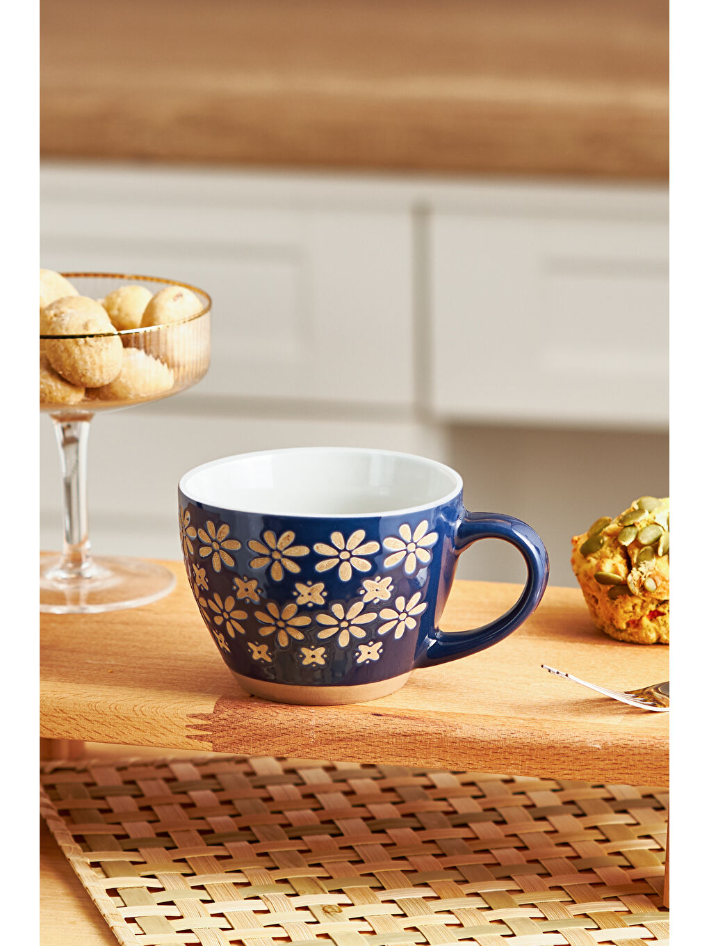 Beyaz Florest Stoneware Kupa 350 ml Lacivert-2