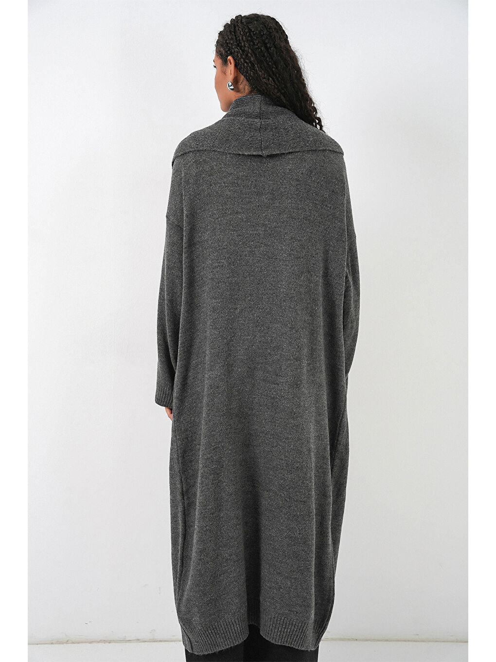 Kadın Uzun Oversize Triko Hırka 15924 - Antrasit-5