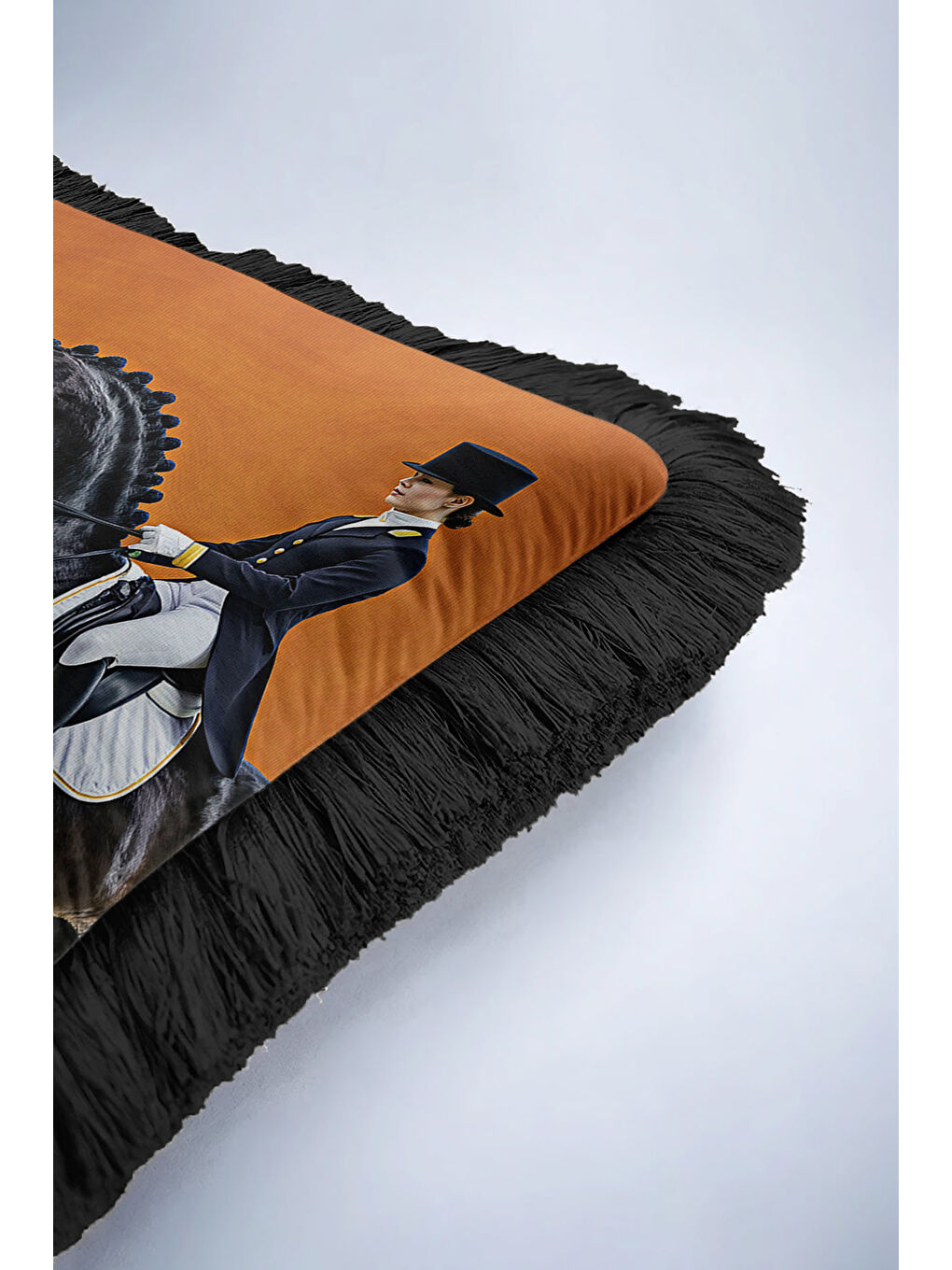 Karışık Atlı Zarif Şıklık Saçaklı Yastık Kılıfı - Klasik Equestrian Siyah Gold Püsküllü Kırlent Kılıfı-6