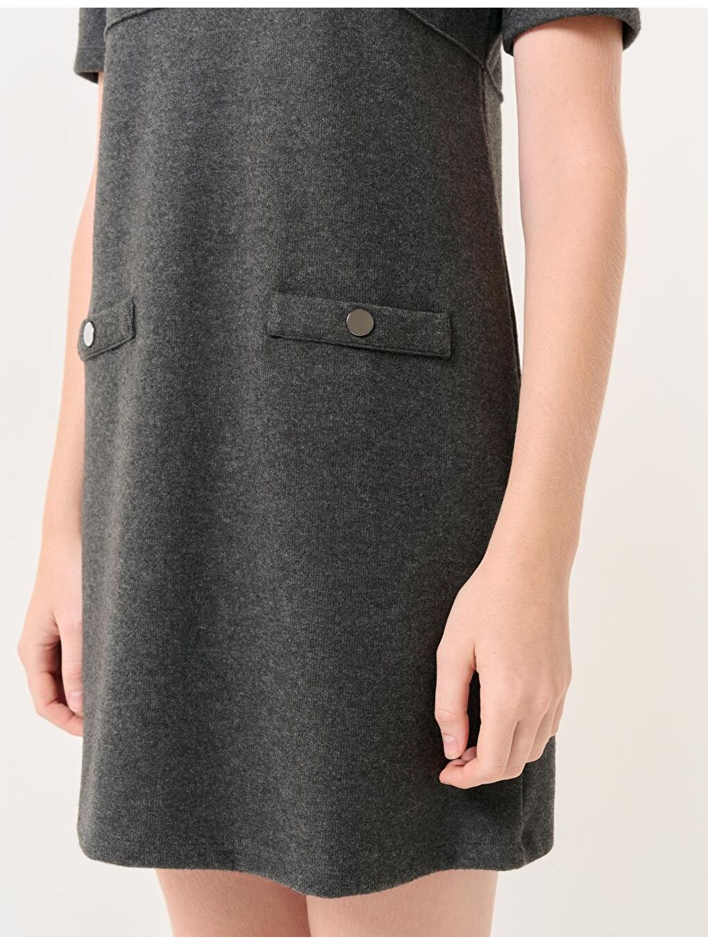 Antrasit Balıkçı Yaka Kısa Kollu Mini Elbise-3