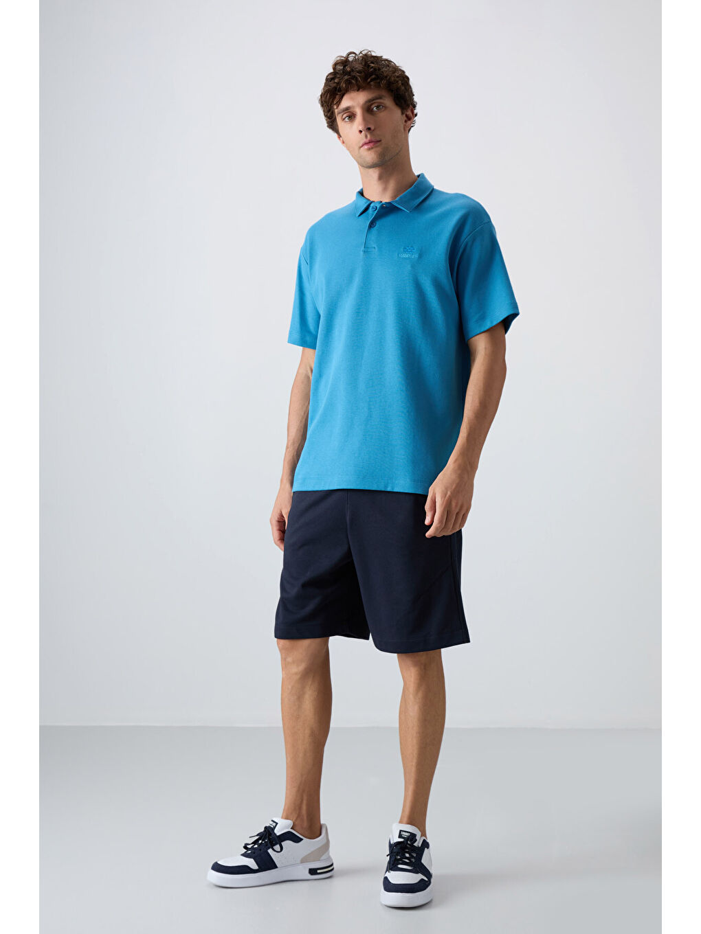 Petrol Mavi Pamuklu Kalın Yumuşak Dokulu  Fit Basic Polo Yaka Erkek Tişört - 88327-1