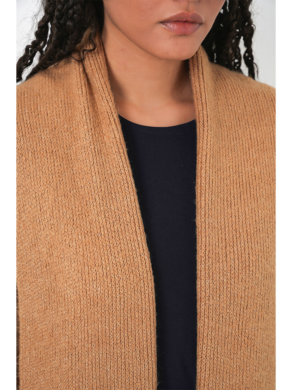 Sarı Kadın Uzun Oversize Triko Hırka 15924 - Hardal-4