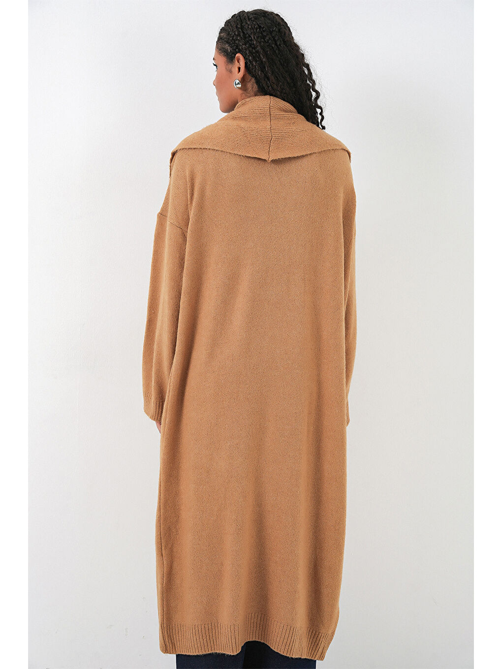 Sarı Kadın Uzun Oversize Triko Hırka 15924 - Hardal-5