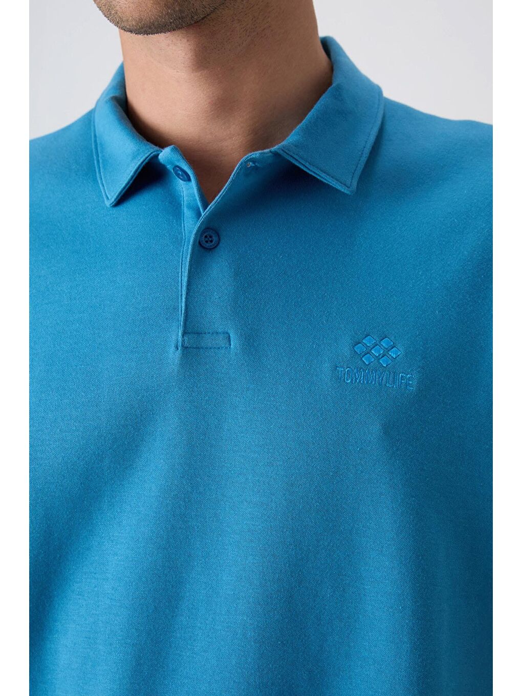 Petrol Mavi Pamuklu Kalın Yumuşak Dokulu  Fit Basic Polo Yaka Erkek Tişört - 88327-3