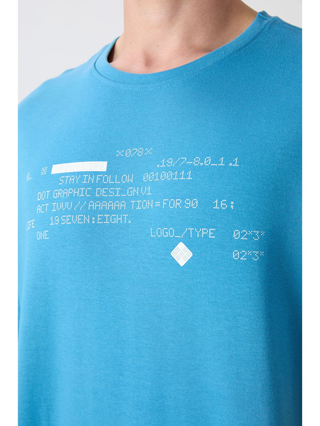 Petrol Mavi Pamuklu Kalın Yumuşak Dokulu Oversize Fit Baskılı Erkek Tişört - 88326-2