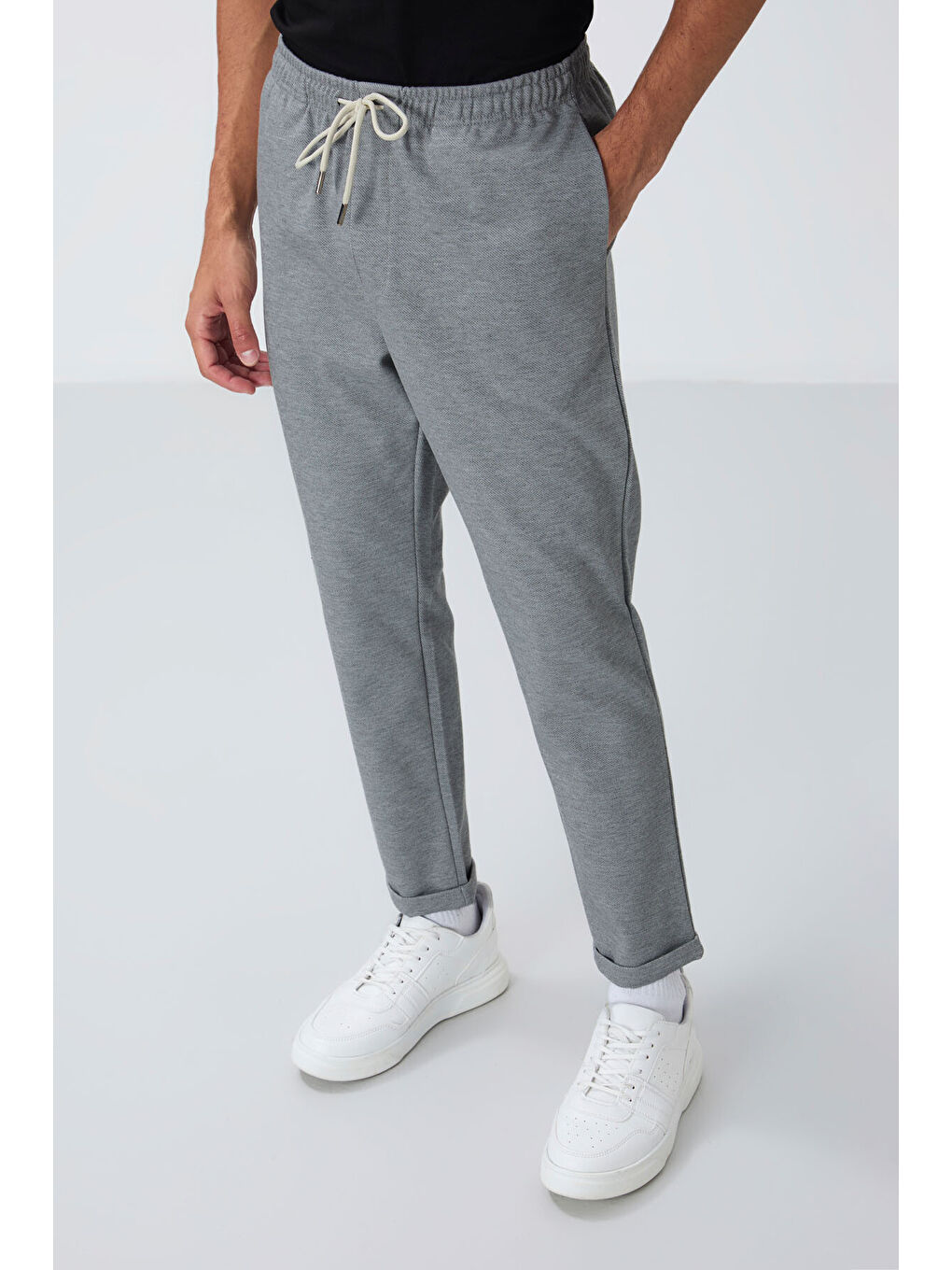 Gri Melanj Yüzeyi Dokulu Standart Fit Erkek Eşofman Alt - 82154-6