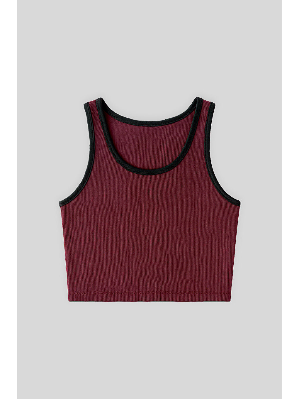 Bordo Basic Sıfır Kol Dar Kalıp U Yaka Kadın Crop Top Atlet - 97162