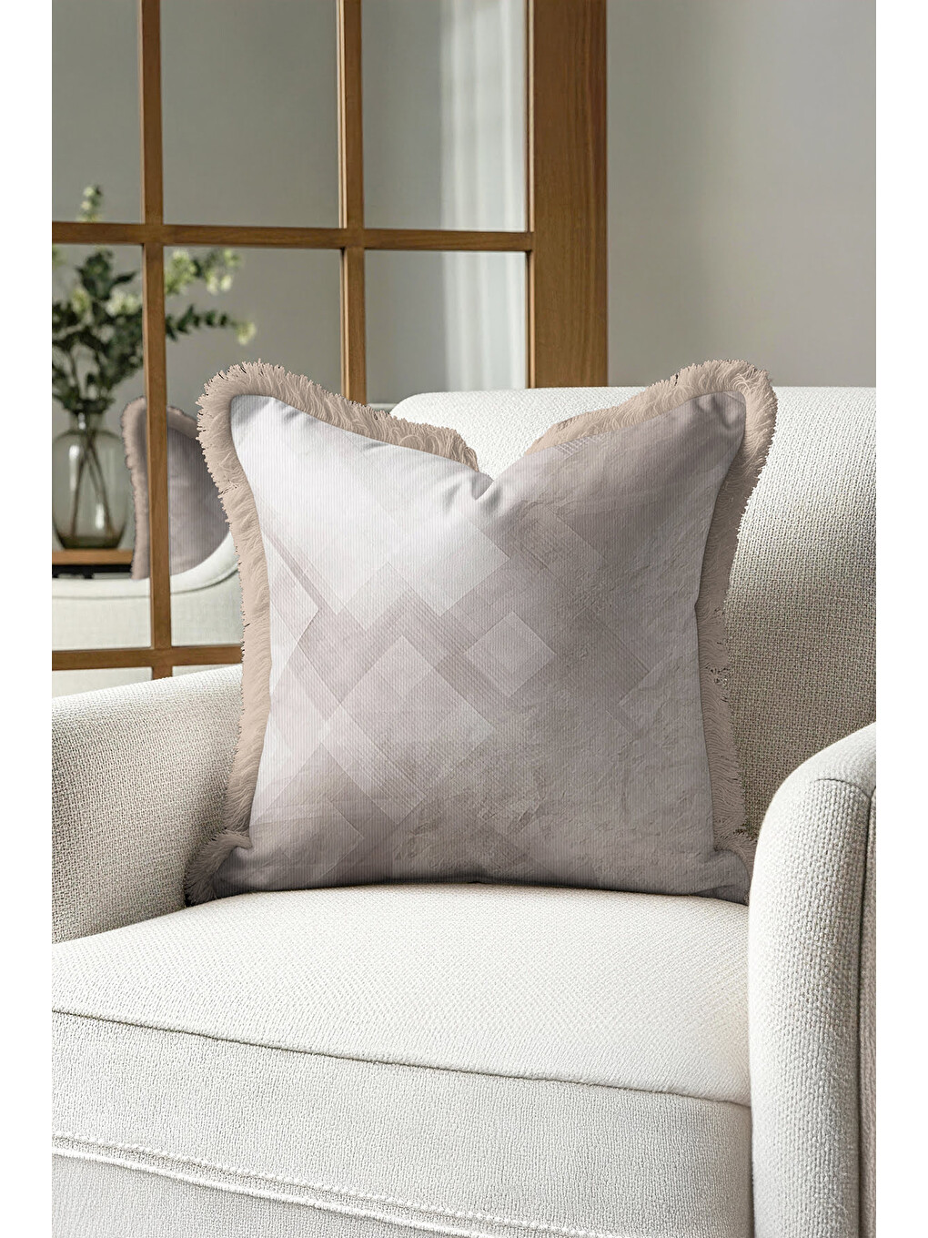 Karışık Modern Geometrik Lüks Saçaklı Yastık Kılıfı - Sofistik Doku Minimal Country Püsküllü Kırlent Kılıfı-4