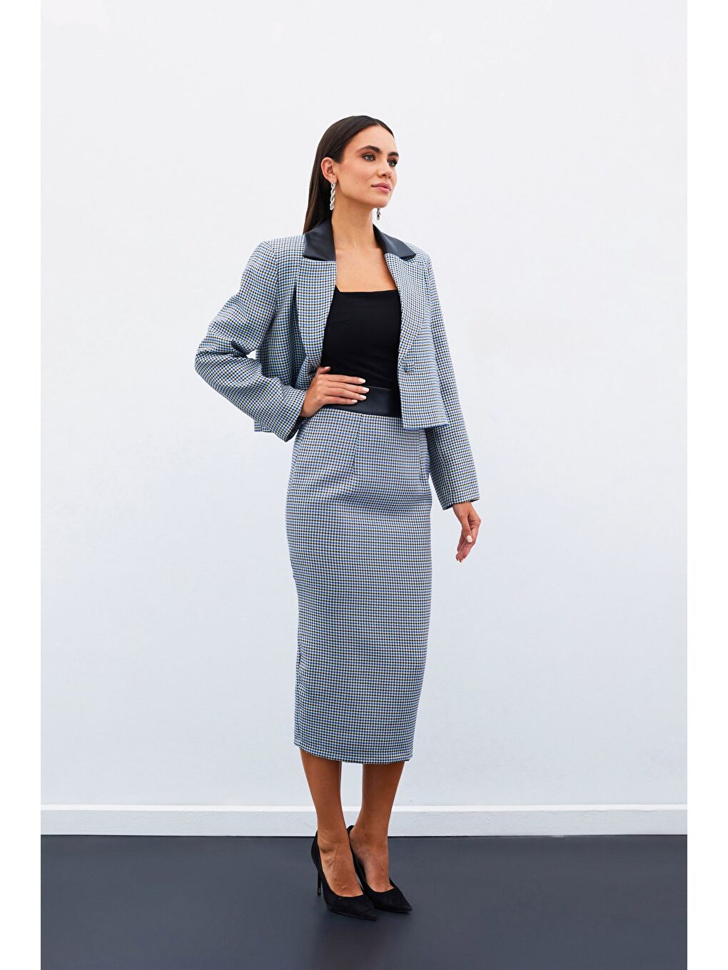 Kazayağı Midi Etek - Mavi-1