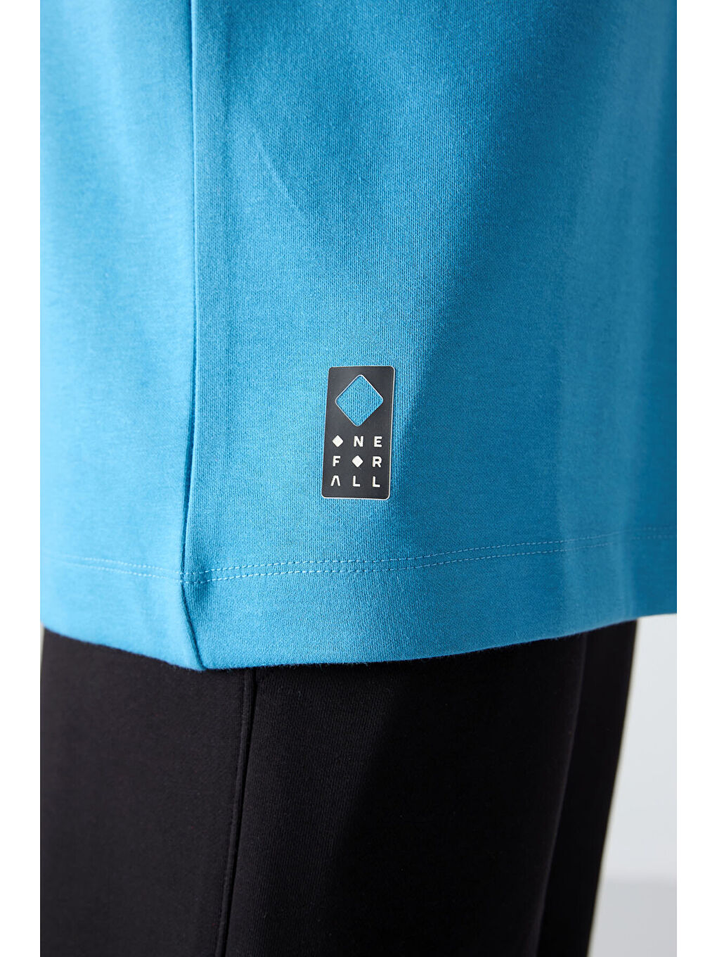 Petrol Mavi Pamuklu Kalın Yumuşak Dokulu Oversize Fit Baskılı Erkek Tişört - 88325-3