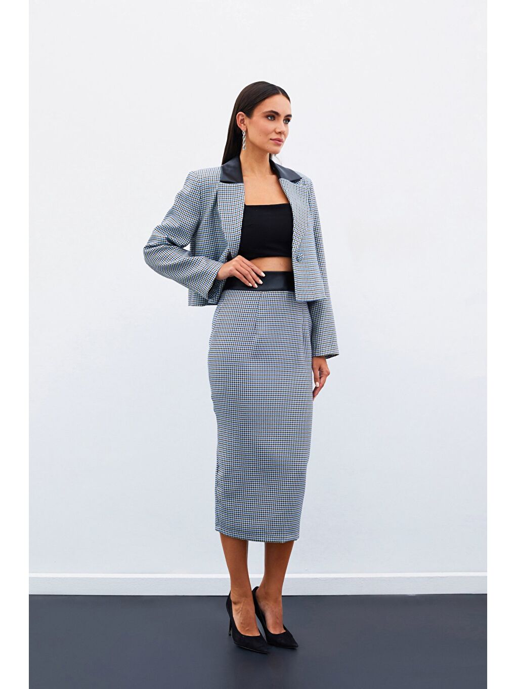 Kazayağı Midi Etek - Mavi-2