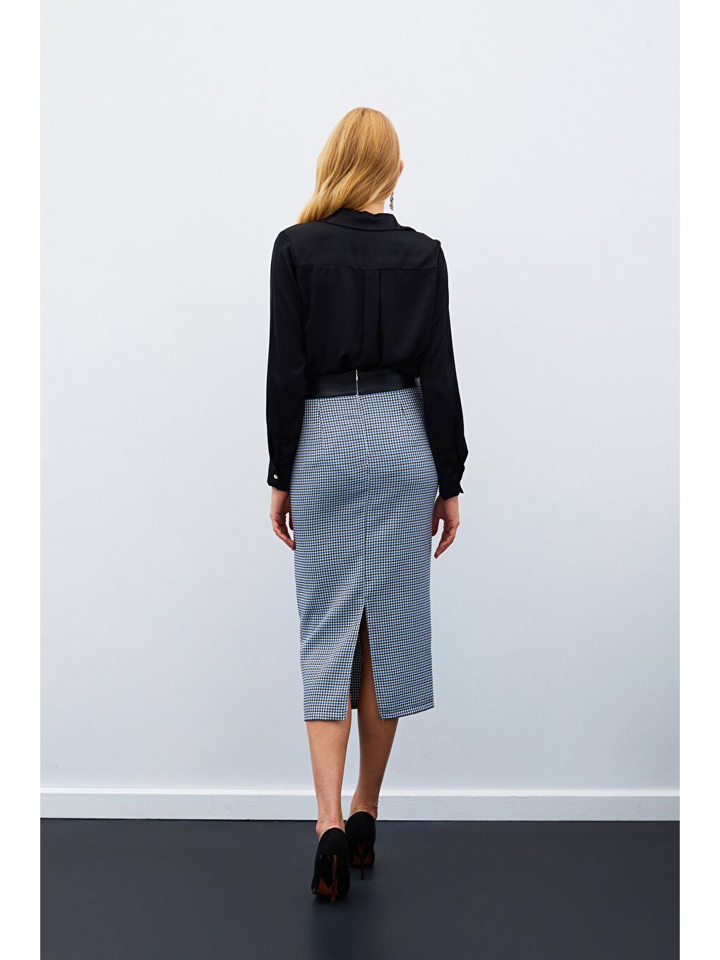 Kazayağı Midi Etek - Mavi-3