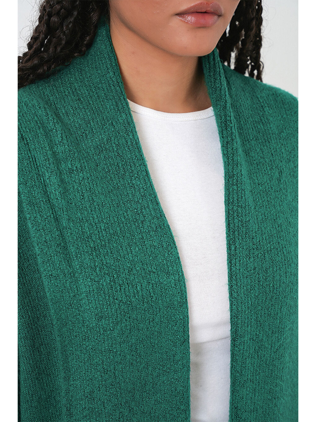 Kadın Uzun Oversize Triko Hırka 15924 - Zümrüt Yeşili-4