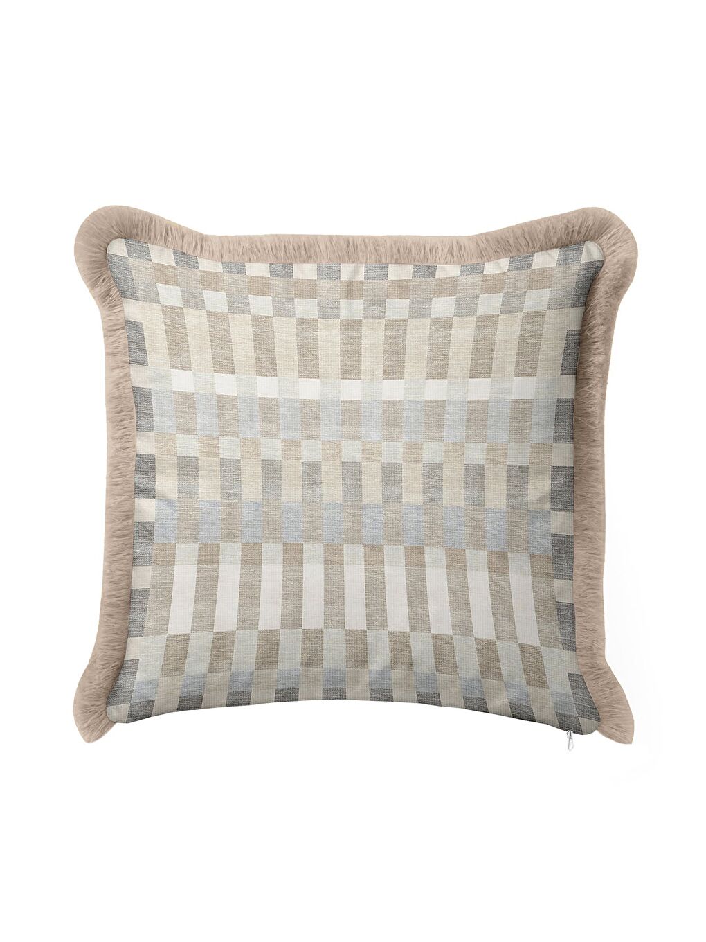 Karışık Lüks Kare Dokulu Saçaklı Yastık Kılıfı - Krem Bej Gri Modern Püsküllü Kırlent Kılıfı-4