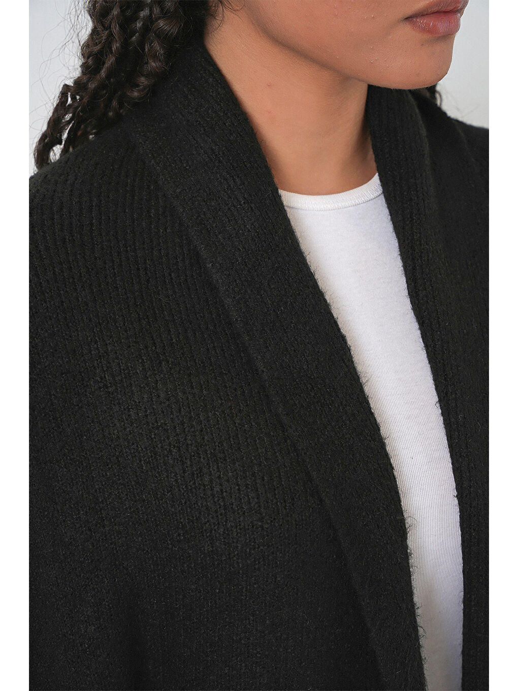 Kadın Uzun Oversize Triko Hırka 15924 - Siyah-5