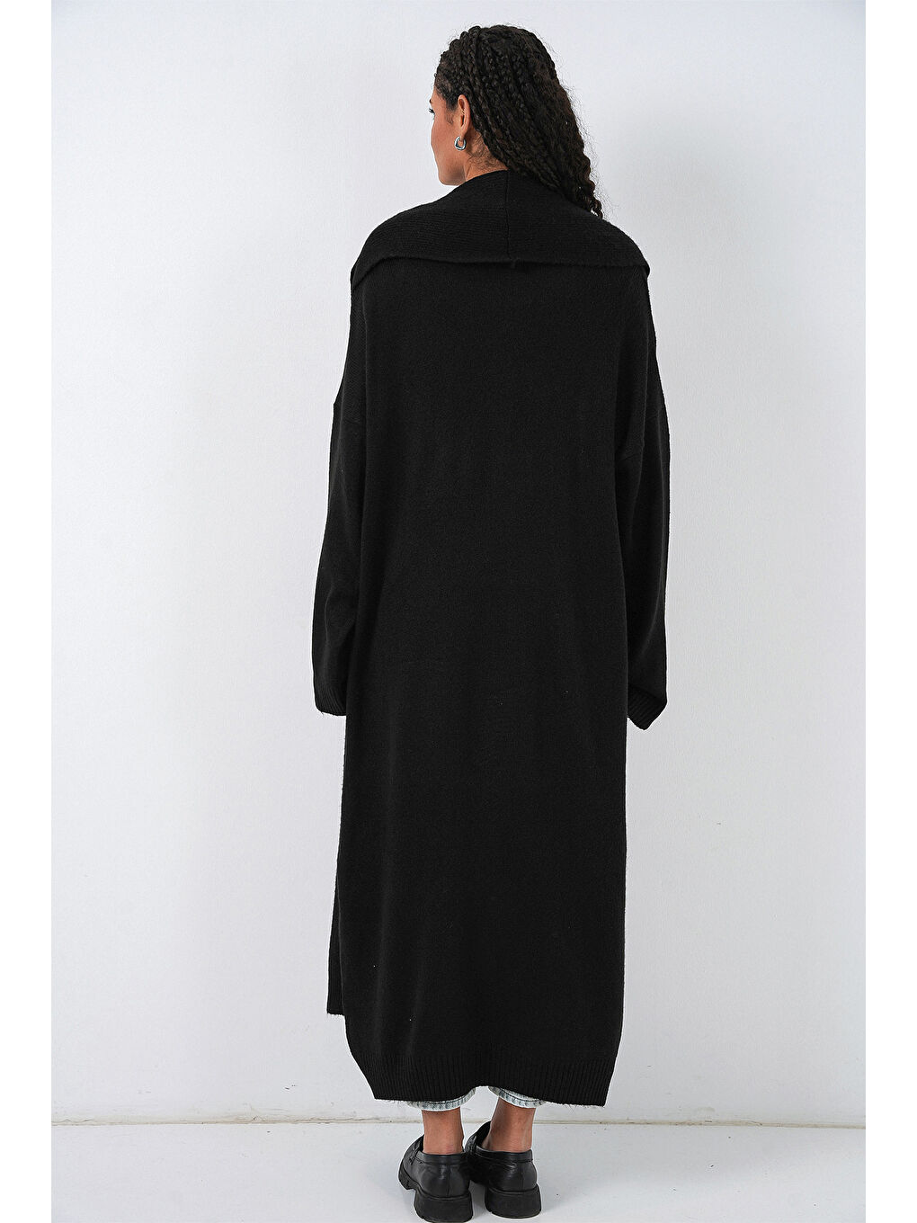 Kadın Uzun Oversize Triko Hırka 15924 - Siyah-6