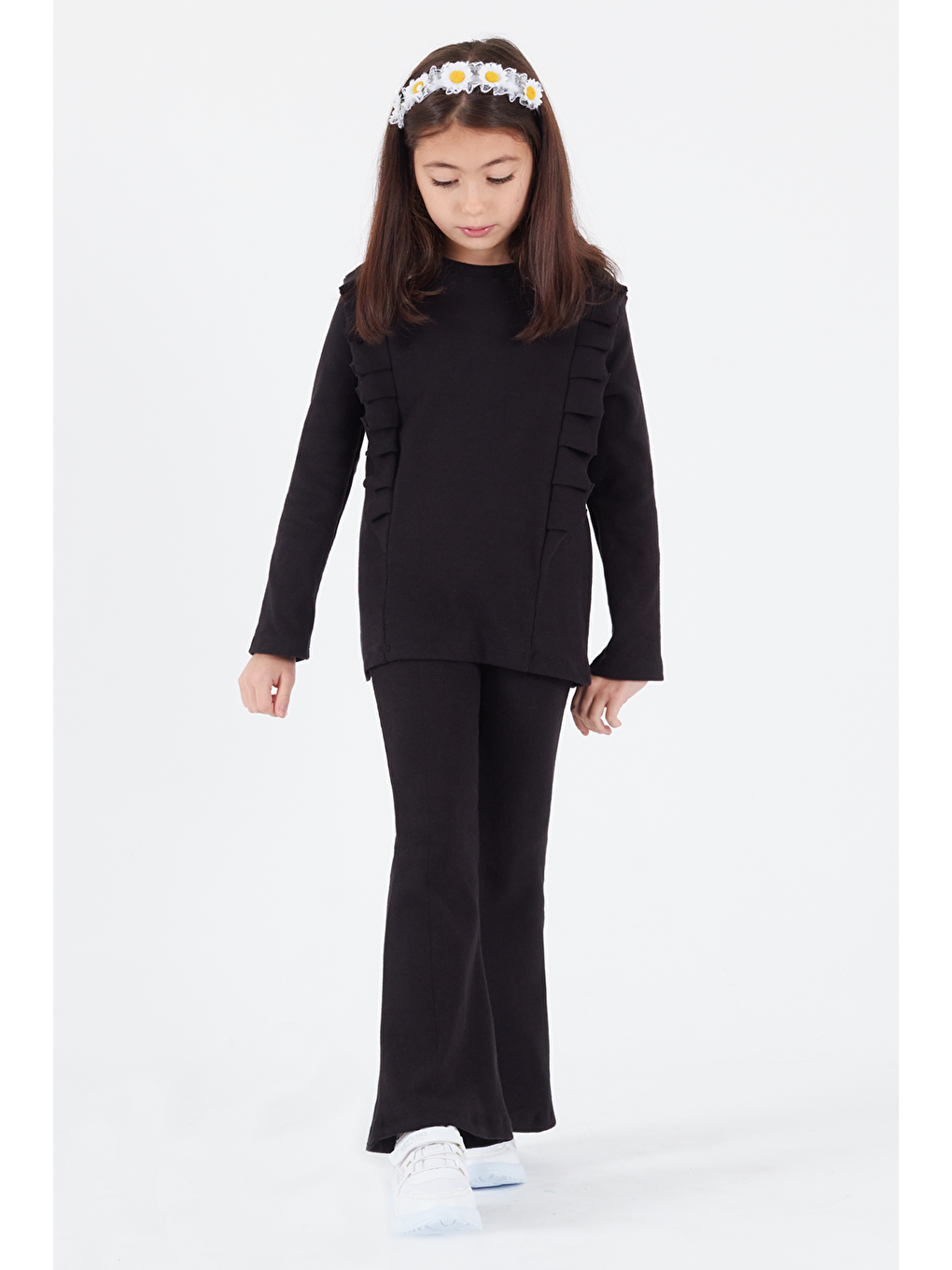 Siyah Kız Çocuk İspanyol Paça Fırfırlı Takım 14637-1