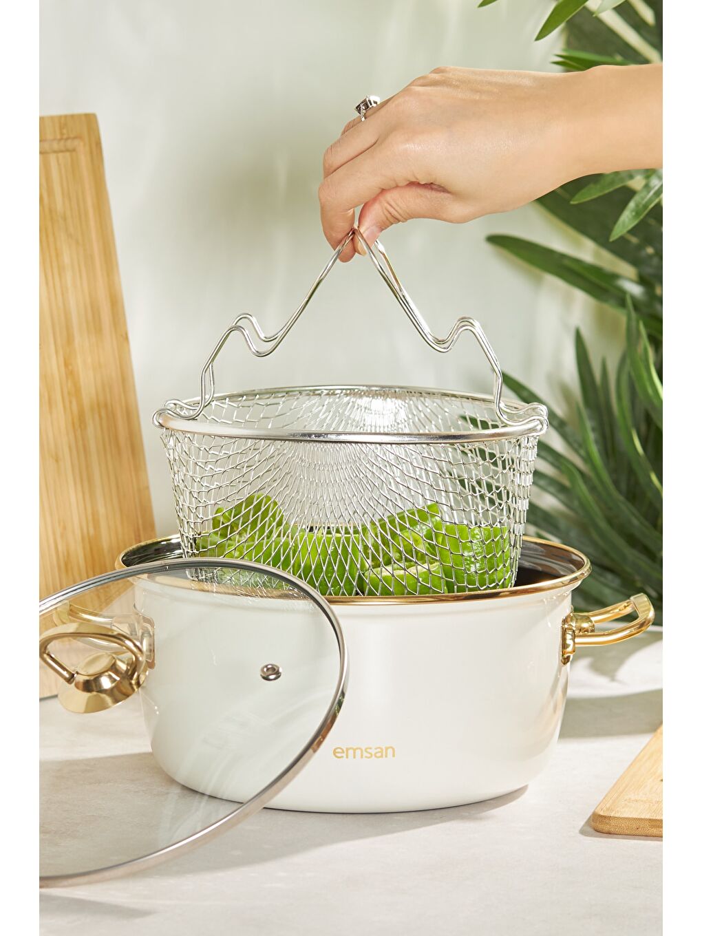 Ekru Nostalji Emaye Krem Kızartma Tenceresi-2