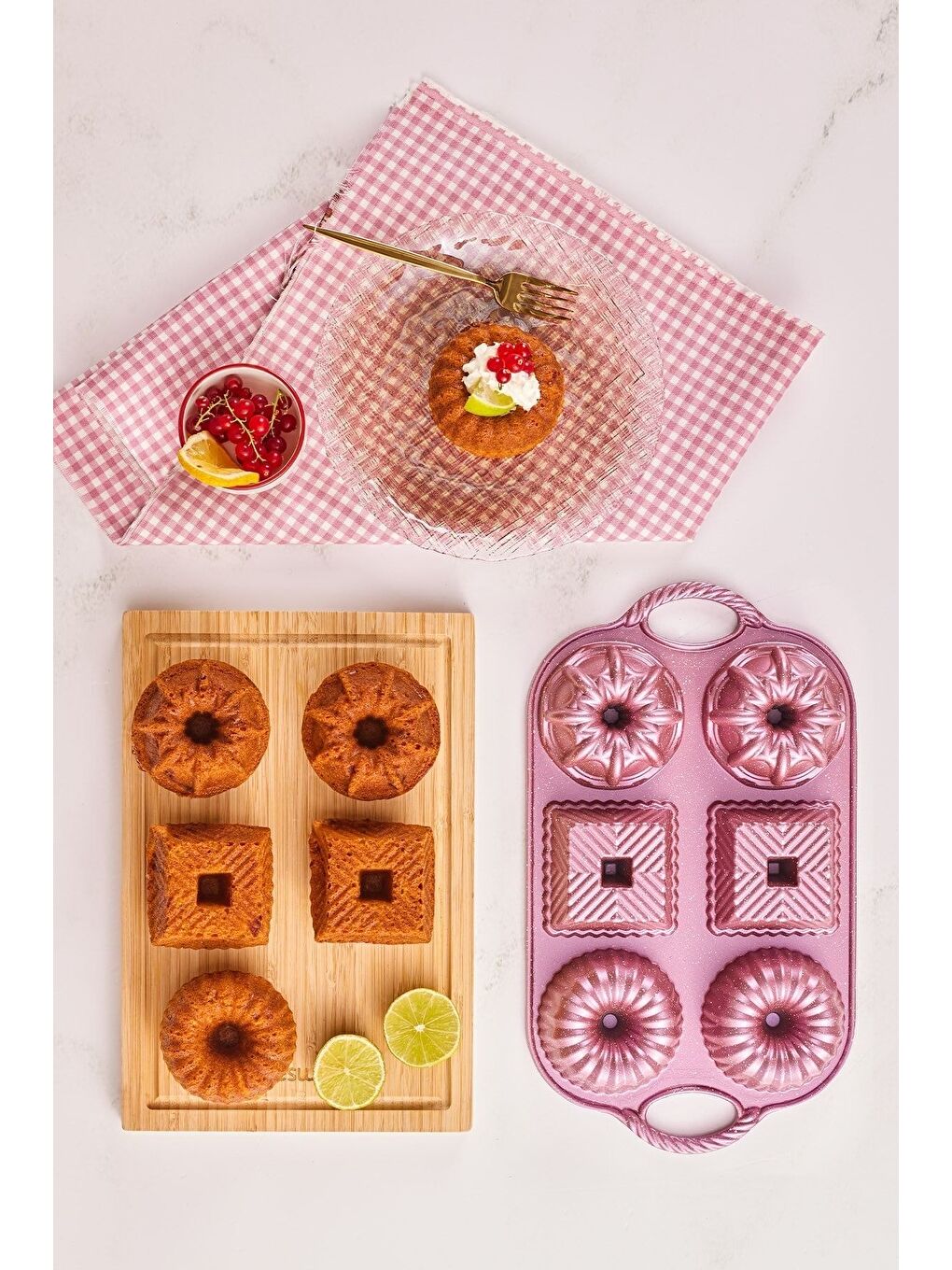 Pembe Griss One Six 6'lı Döküm Kek Kalıbı Pink-2