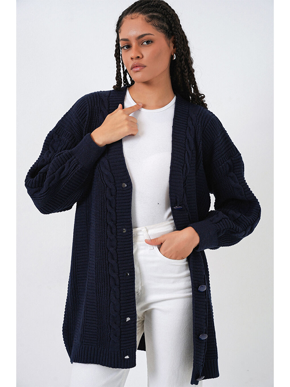 15768 Tesettür Triko Hırka - Lacivert-1