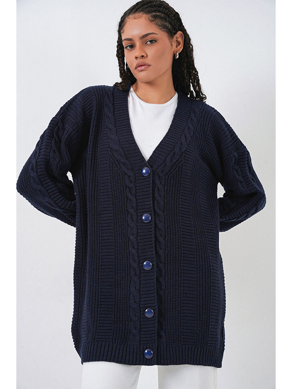 15768 Tesettür Triko Hırka - Lacivert-4