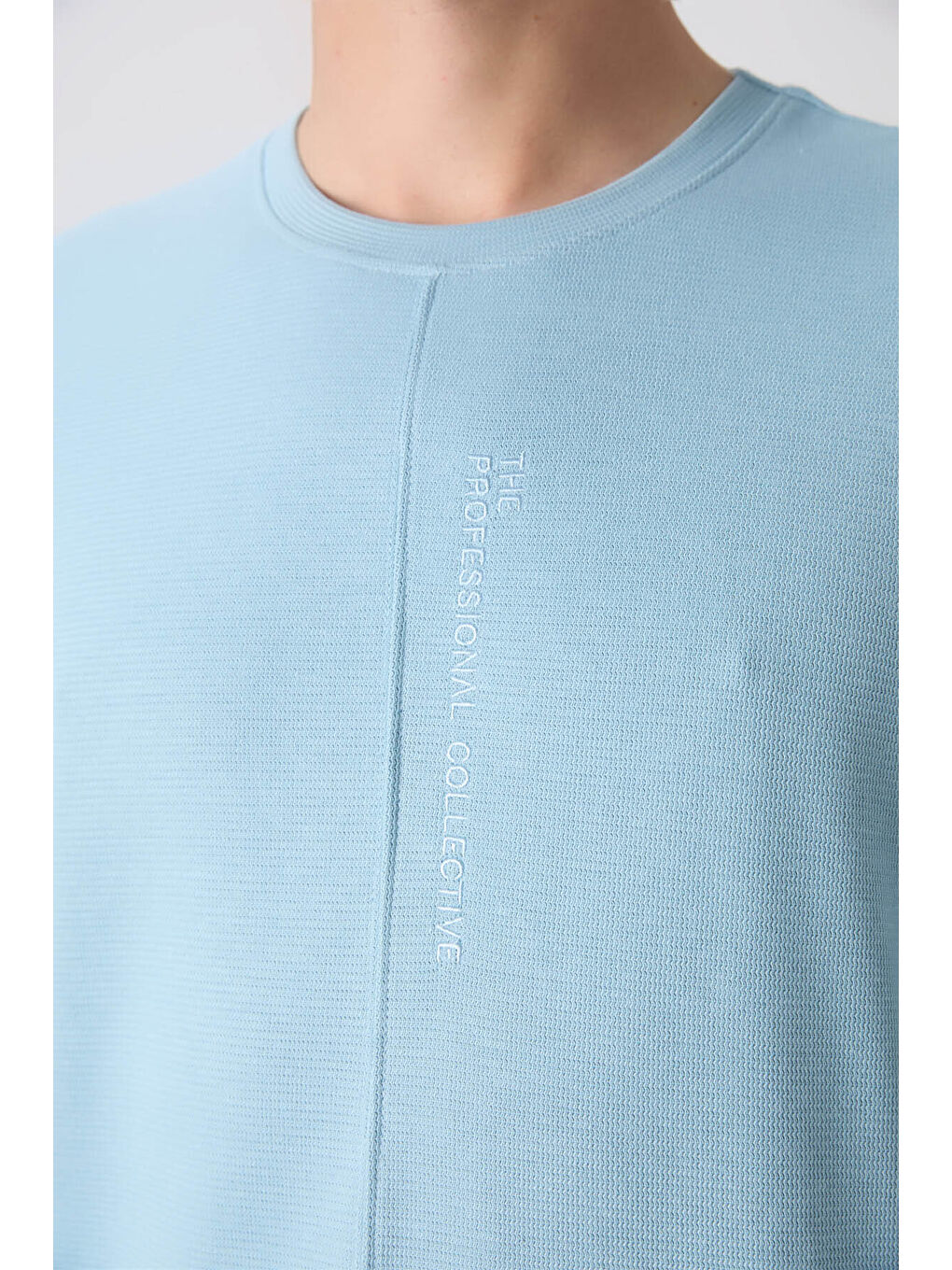 Açık Mavi Pamuklu Kalın Yüzeyi Dokulu Oversize Fit Basic Erkek Tişört - 88337-4