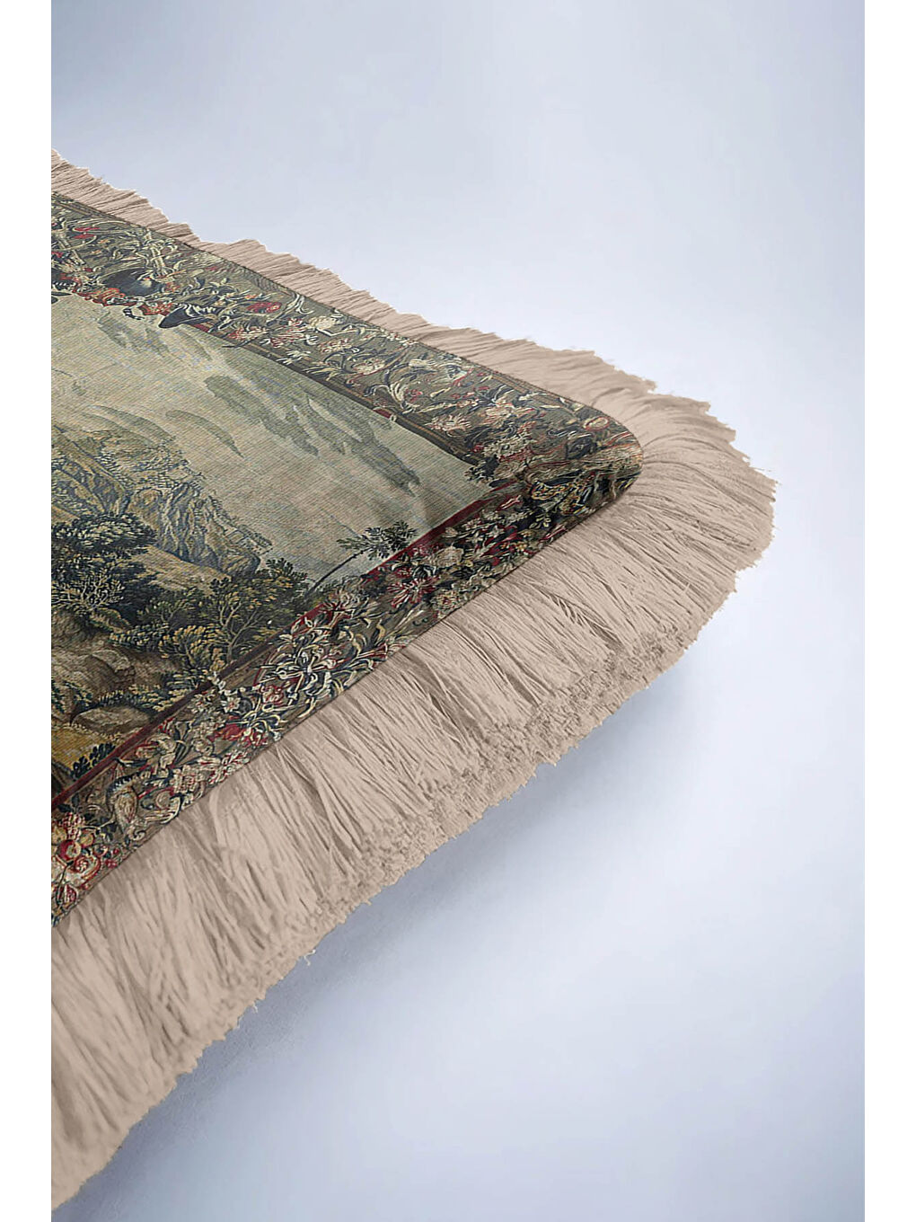 Karışık Avangard Saray Saçaklı Yastık Kılıfı - Klasik Kültürel Vintage Yeşil Bej Püsküllü Kırlent Kılıfı-6