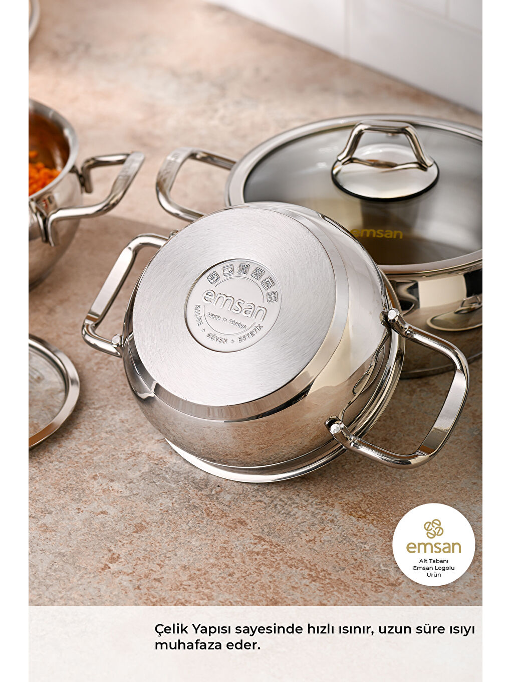 Gri Cemre İndüksiyon Tabanlı 8 Parça Çelik Tencere Seti-2