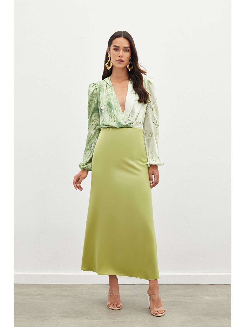 Uzun Saten Etek - Yağ Yeşili