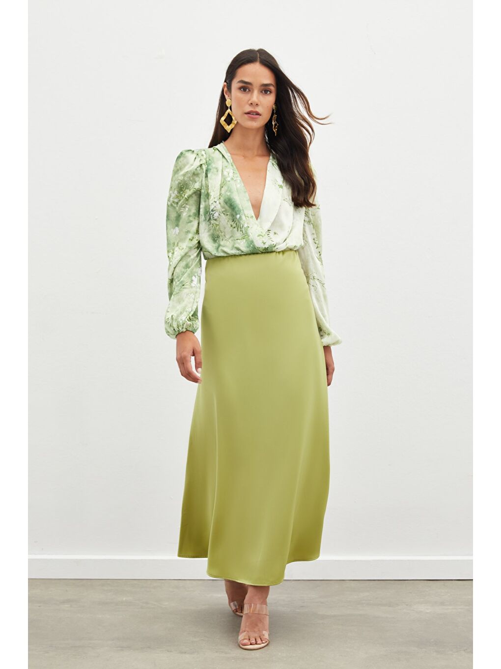 Uzun Saten Etek - Yağ Yeşili-1