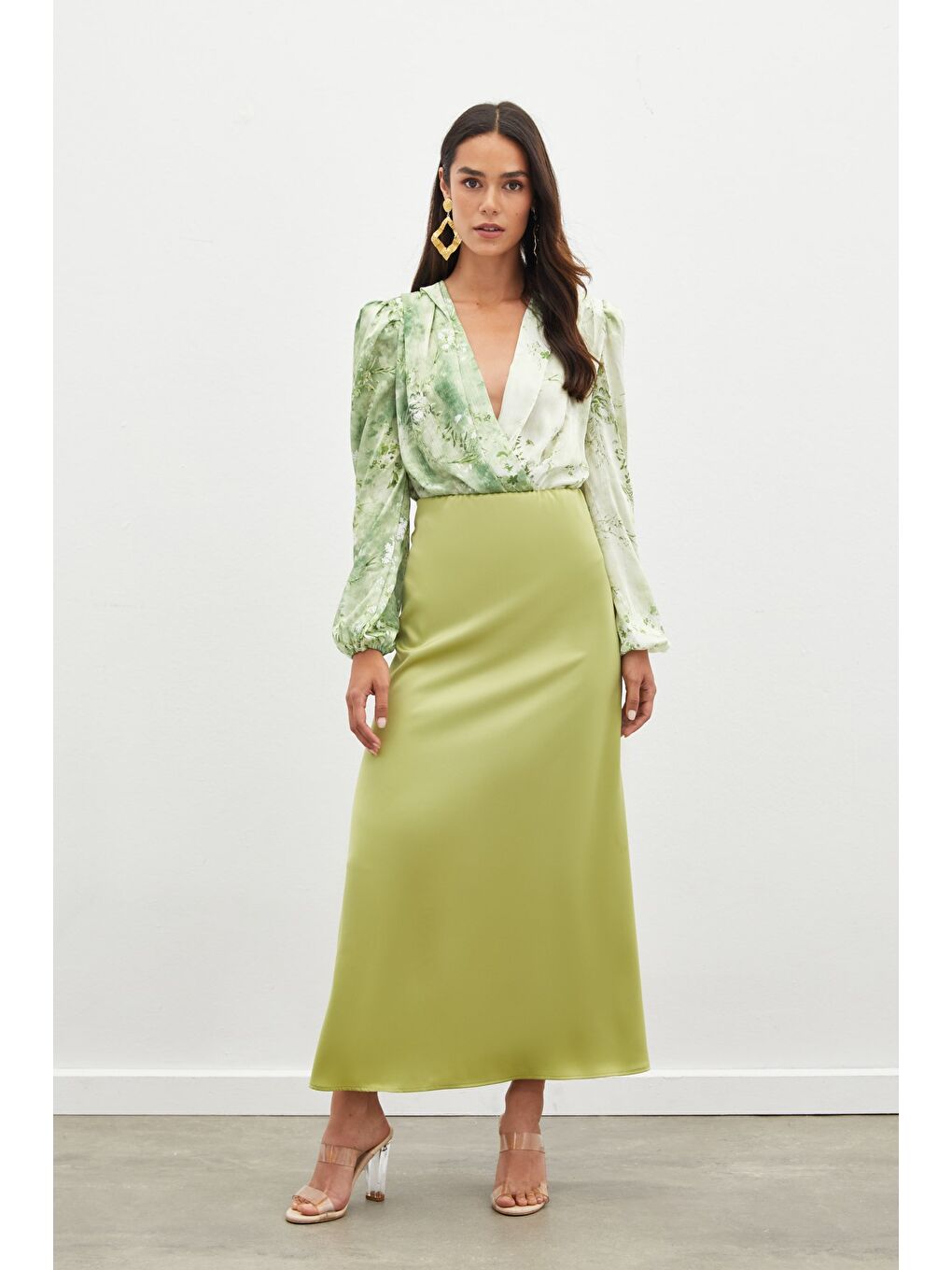 Uzun Saten Etek - Yağ Yeşili-2