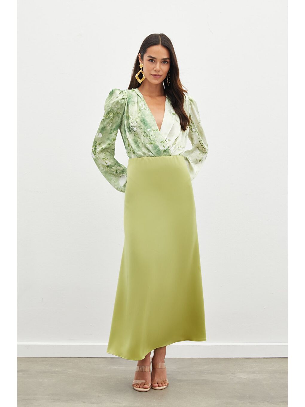 Uzun Saten Etek - Yağ Yeşili-3