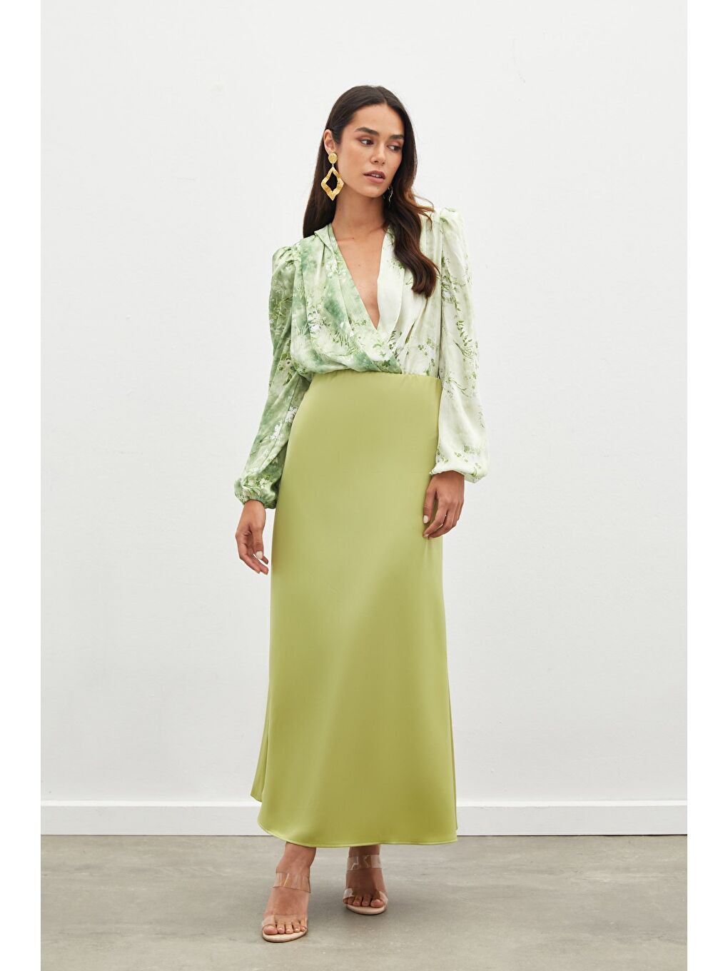 Uzun Saten Etek - Yağ Yeşili-4