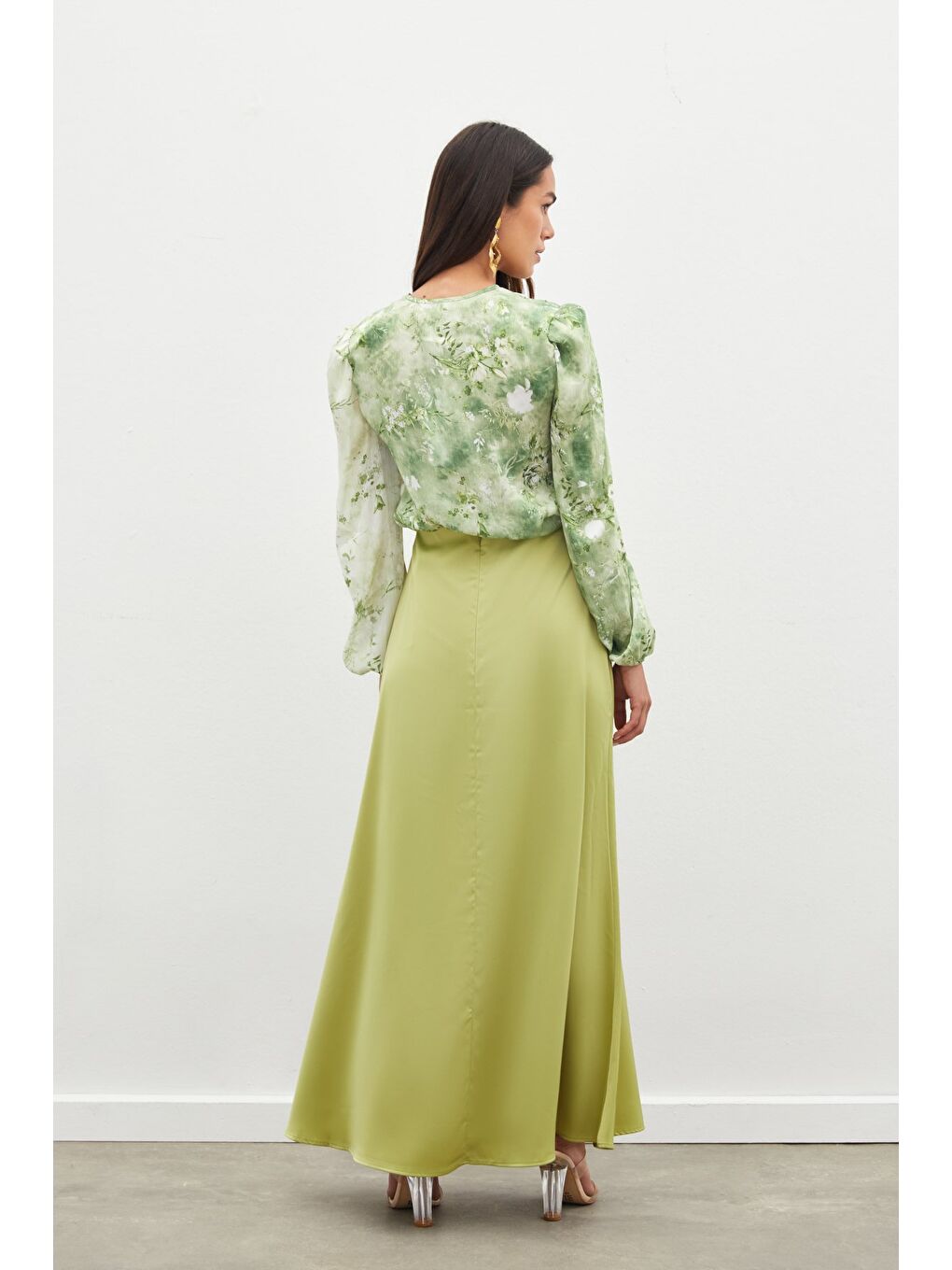 Uzun Saten Etek - Yağ Yeşili-6