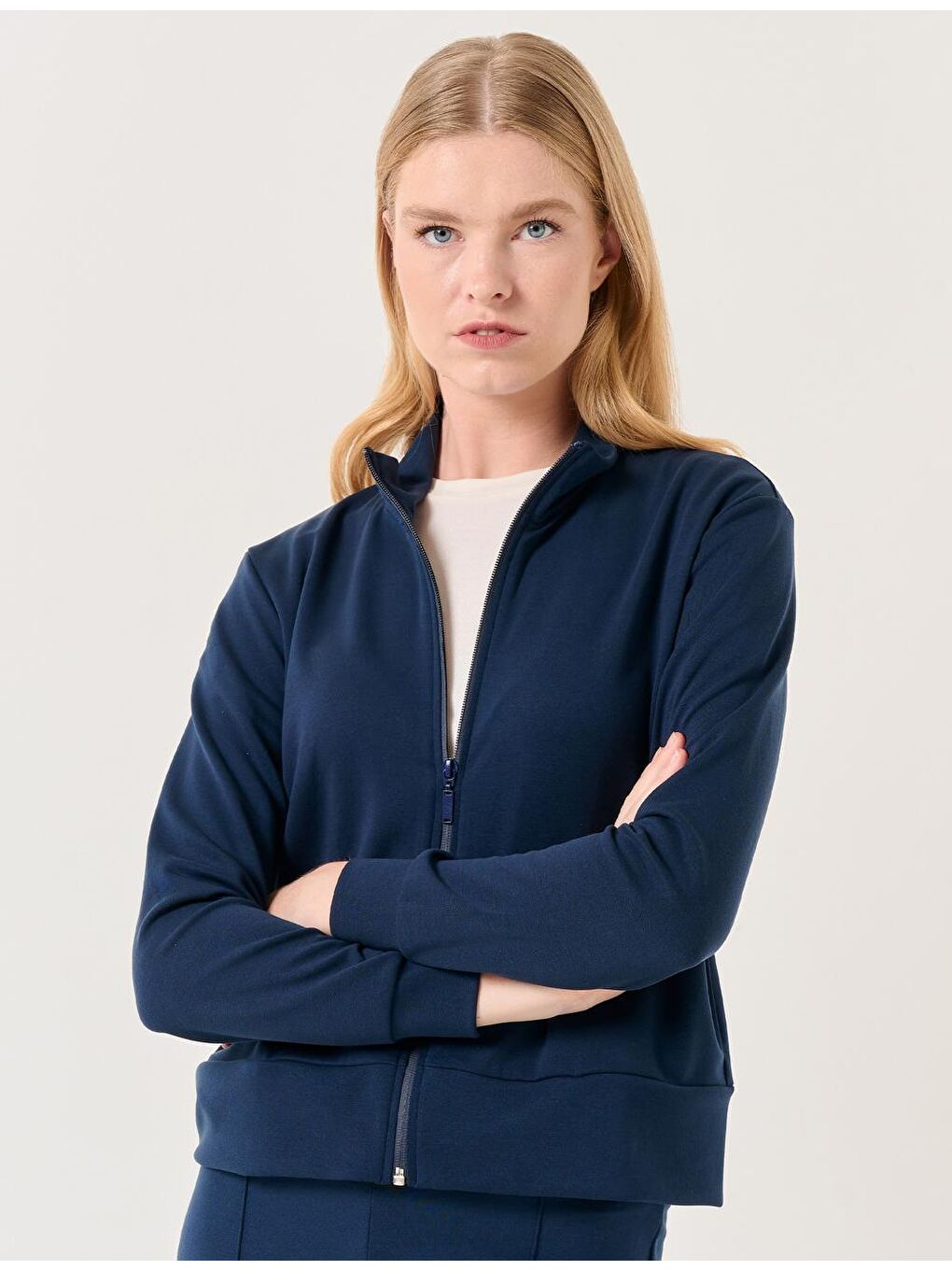 Lacivert Balıkçı Yaka Uzun Kollu Fermuarlı Sweatshirt-2