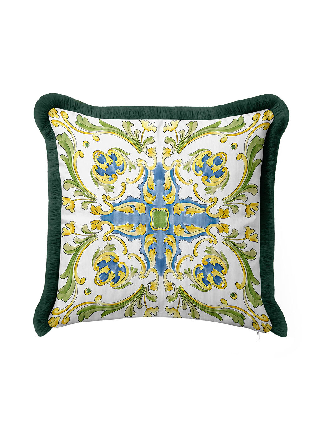 Karışık Barok Saray Stil Saçaklı Yastık Kılıfı - Lüks Akdeniz Klasik Mavi Altın Renk Püsküllü Kırlent Kılıfı-1