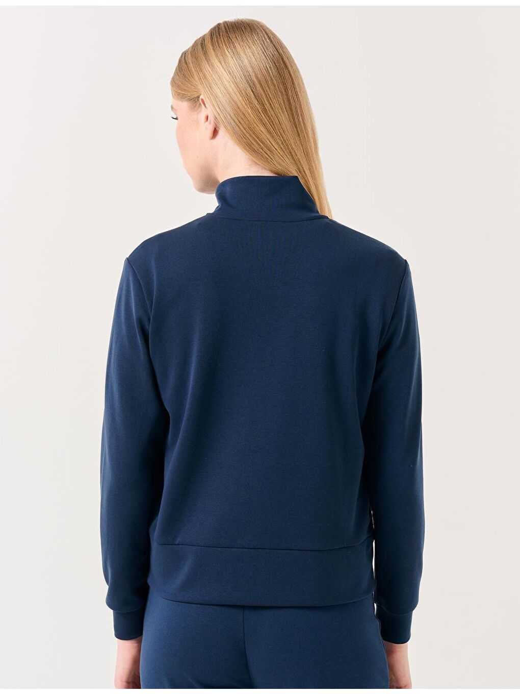 Lacivert Balıkçı Yaka Uzun Kollu Fermuarlı Sweatshirt-4