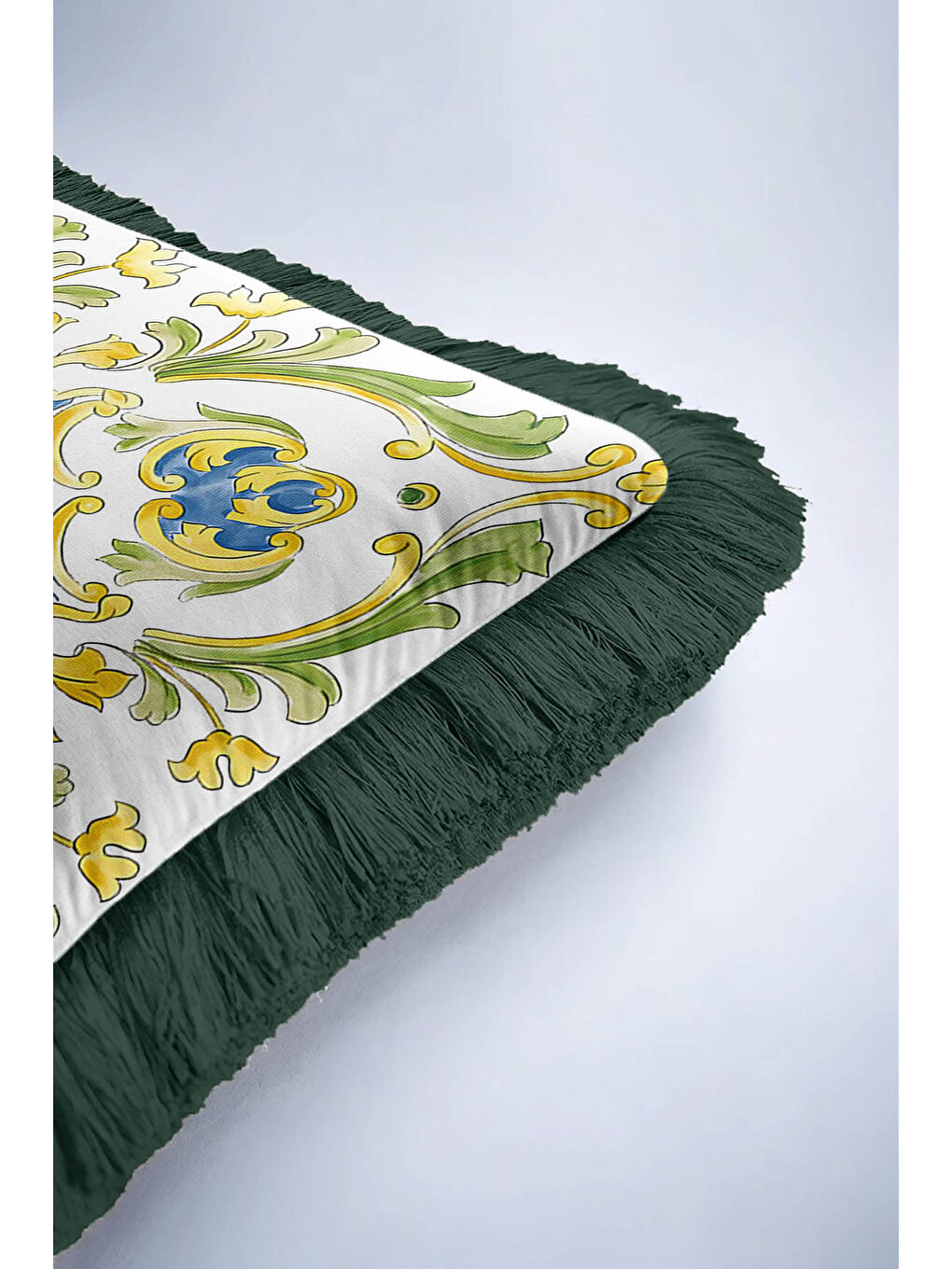 Karışık Barok Saray Stil Saçaklı Yastık Kılıfı - Lüks Akdeniz Klasik Mavi Altın Renk Püsküllü Kırlent Kılıfı-6