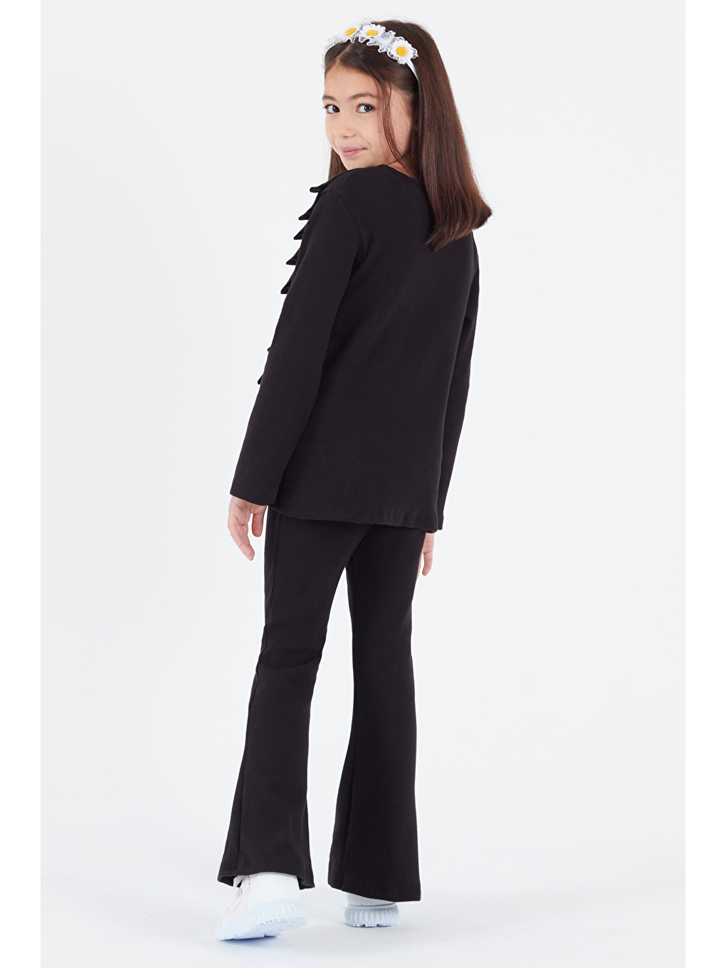 Siyah Kız Çocuk İspanyol Paça Fırfırlı Takım 14637-3