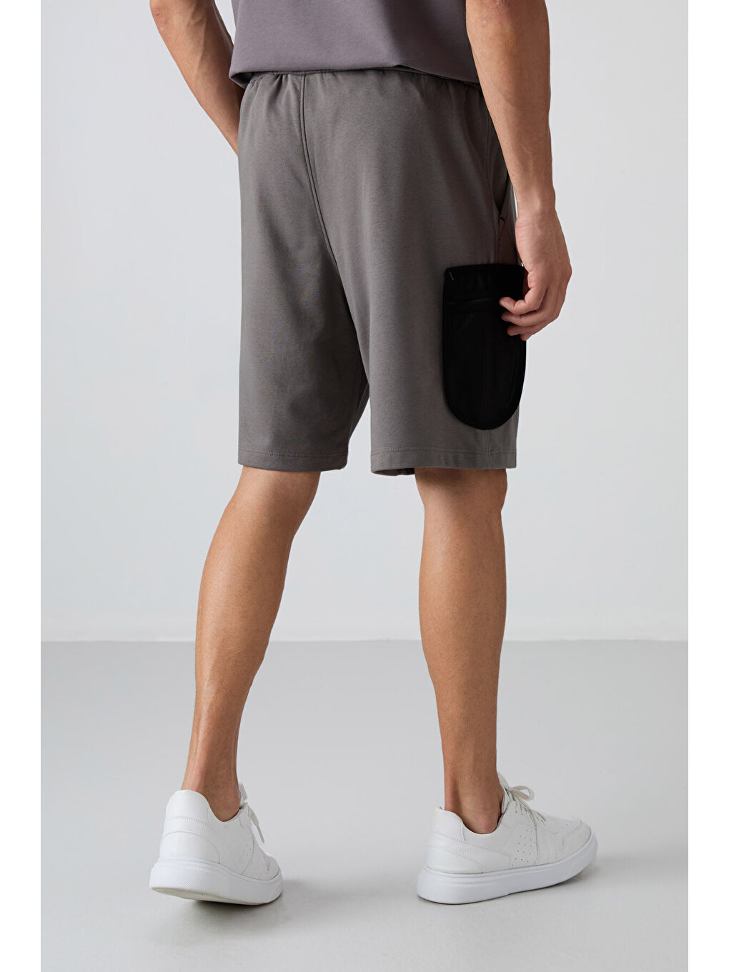 Koyu Gri Pamuklu Kalın Yumuşak Dokulu Comfort Fit Baskılı Erkek Şort - 81266-3